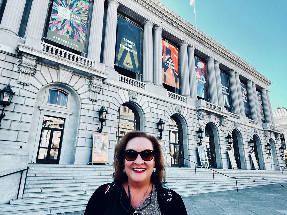 Victoria Livengood in front of the San Francisco Opera House during her 2022 run in "Eugene Onegin".